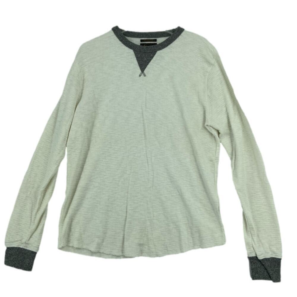 Lucky Brand Thermal Top Mens L‎ White Gray  Long Sleeve Pullover Stretch Knit